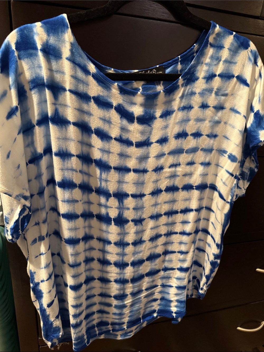 CHARLIE B Blue and White Tie-Dye Short Sleeve Tee